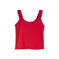 SYK - Crop Top Corto Manga Sisa Tira Fruncido Rojo