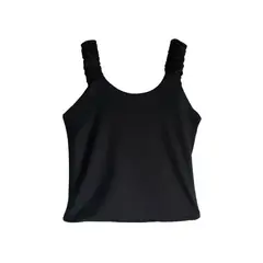 SYK - Crop Top Corto Manga Sisa Tira Fruncido Negro