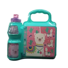 JUGANDO Y EDUCANDO - Lonchera Color Celeste Diseño Llama Con Termo Para Niños