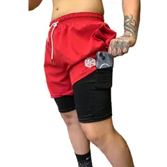 SAMDEL - Pantaloneta deportiva hombre GYM con licra Rojo.