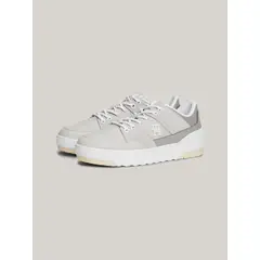 TOMMY HILFIGER - Tenis gris de cuero con mezcla de texturas