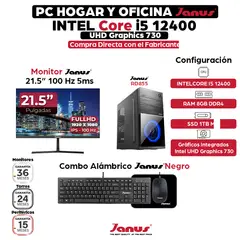 JANUS - Computador Intel Core i5-12400 RAM 8GB SSD 1TB Monitor 22 Pulgadas 100Hz