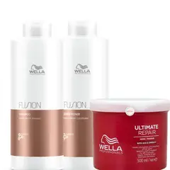 WELLA - Kit Shamp Litro + Acondi Litro + Mascarilla Ultimate Repair
