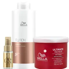 WELLA - Kit Shampoo Fusion Litro + Mascarilla Ultimate Repair + Oleo