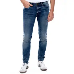COLOR BLUE - Brixton/Slim Fit Jeans Tono Medio Con Botonadura Interna