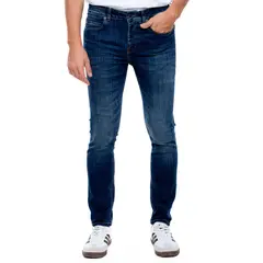 COLOR BLUE - Brixton/Slim Fit Jeans Tono Oscuro Con Botonadura Interna