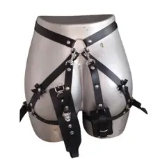 GENERICO - Arnés en cuero Esposas Liguero Negro flor Bondage Sado BDSM