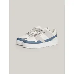 TOMMY HILFIGER - Tenis azul de cuero con mezcla de texturas