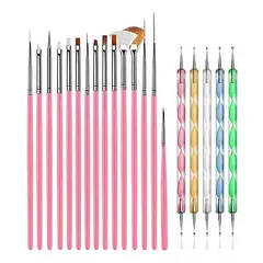 GENERICO - Kit De Pinceles X15 Pz + Punzones X5 Pz Manicure + Obsequio