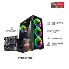 AMD - TORRE GAMER RYZEN 7 5700G RAM 32GB 1TB NVME A520 CHASIS 4 FANS RGB 500W
