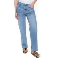 COLOR BLUE - High Waist Straight Fit Jeans Tono Medio