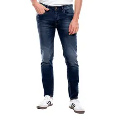 COLOR BLUE - Jeans Slim Fit Medium Waist Con Lavado Dirty