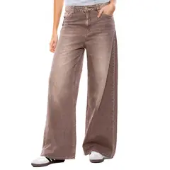 COLOR BLUE - Pantalón Wide Leg High Waist Con Desgastes