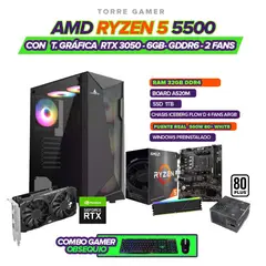AMD - COMPUTADOR GAMER RYZEN 5 5500 / 3050 6GB / RAM 32GB / SSD 1TB / CHASIS 4 FAN / 500W 80+