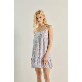 KOAJ - Vestido lila claro corto estampado con tiras y manga s Mujer