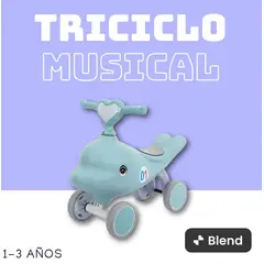 GENERICO - Triciclo musical delfin para niños de 1 a 3 años AZUL