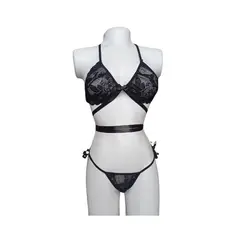 TEMPTATIONS - Lenceria conjunto ropa interior femenina con pepas doradas