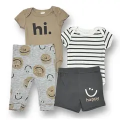 AMERICAN GENERICS - Conjunto 4 PCS Ropa Para Bebe Niño PL Baby Algodon Mameluco