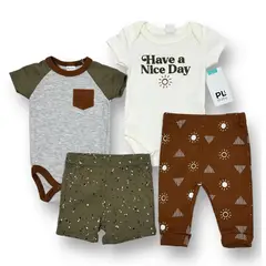 AMERICAN GENERICS - Conjunto 4 PCS Ropa Para Bebe Niño PL Baby Algodon Mameluco
