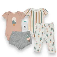 AMERICAN GENERICS - Conjunto 4 PCS Ropa Para Bebe Niña PL Baby Algodon Mameluco