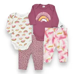 AMERICAN GENERICS - Conjunto 4 PCS Ropa Para Bebe Niña PL Baby Algodon Mameluco