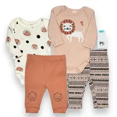 AMERICAN GENERICS - Conjunto 4 PCS Ropa Para Bebe Niña PL Baby Algodon Mameluco
