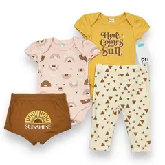 AMERICAN GENERICS - Conjunto 4 PCS Ropa Para Bebe Niña PL Baby Algodon Mameluco