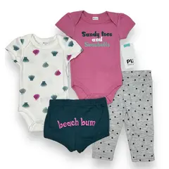 AMERICAN GENERICS - Conjunto 4 PCS Ropa Para Bebe Niña PL Baby Algodon Mameluco