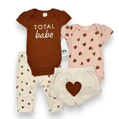 AMERICAN GENERICS - Conjunto 4 PCS Ropa Para Bebe Niña PL Baby Algodon Mameluco