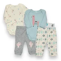 AMERICAN GENERICS - Conjunto 4 PCS Ropa Para Bebe Niña PL Baby Algodon Mameluco
