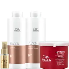 WELLA - Kit Shamp Litro + Acondi Litro + Mascarilla Ultimate Rep+ Oleo