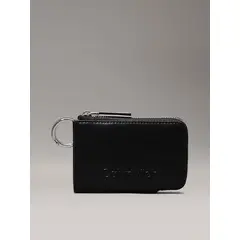 CALVIN KLEIN - Tarjetero negro de cuero RFID con llavero