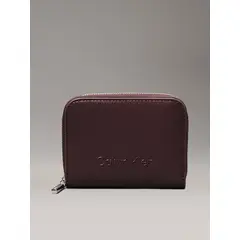 CALVIN KLEIN - Billetera roja con cremallera en el contorno con RFID