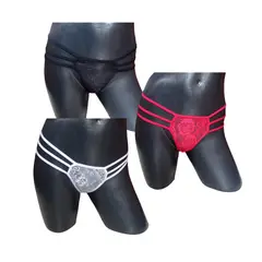 GENERICO - Tanga hilo en encaje femenina panty 3 unid 3 tiras y moño