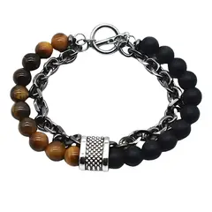 GENERICO - Pulsera Piedras Naturales Ojo Tigre Acero Inoxidable Hombre