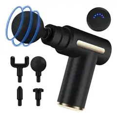 SEISA - Pistola Para Masaje Muscular Con 4 Accesorio Recargable - Negro