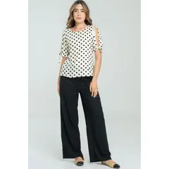 RAGGED - Pantalon ancho lino Negro