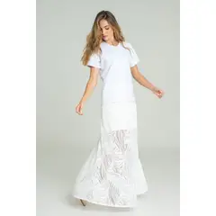 RAGGED - Falda sirena encaje Blanco crudo