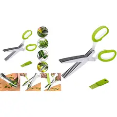 MAZUGI - Tijeras Cocina Corta Hierbas 5 Cuchillas De Acero + Cepillo
