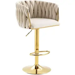 MOBLIHOUSE - Silla De Bar Beige Moderna De Terciopelo London Base Dorada