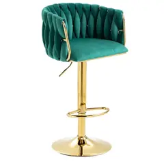 MOBLIHOUSE - Silla De Bar Verde Moderna De Terciopelo London Base Dorada