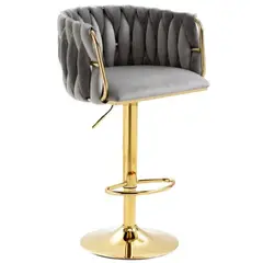 MOBLIHOUSE - Silla De Bar Gris Moderna De Terciopelo London Base Dorada