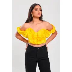 RAGTEX - CROP TOPS CORTO ARRUCHADO MUJER AMARILLO R-1005