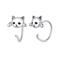 ALHAJAS - Aretes Topos Para Mujer Gato Fabricados En Plata 925