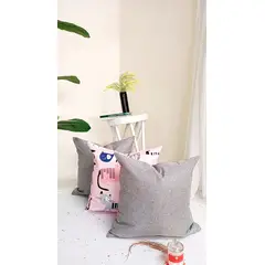 GENERICO - Set x 3 de fundas para cojín color gris y estampado de gato