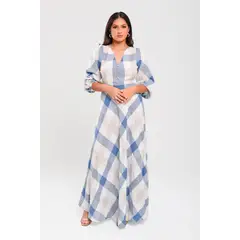 RAGTEX - VESTIDO CASUAL LARGO MUJER AZUL-BEIGE R-2004