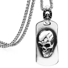 GENERICO - Collar Para Hombre Con Placa Dije Cráneo Calavera De Acero