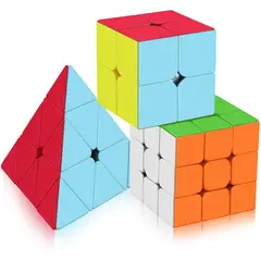 QIYI - Cubos Rubik Pack X3 Speedcube 2x2 + 3x3 + Pyraminx W Stickerless Black
