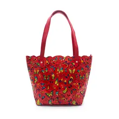 MACOLY - Bolso De Hombro c329 cuero tala rojo mariposas