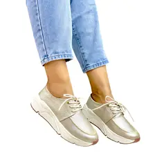EVEGONZ - Tenis en Cuero Para Mujer Zapato Cómodo Casual Dorado